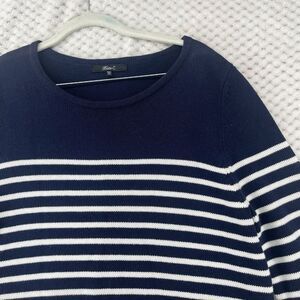 Kate C. Striped Knit Sweater Coastal Nautical Pullover Top Navy White Size M